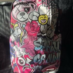 Sprayground Graffiti Art Backpack with Bear and Rose Design